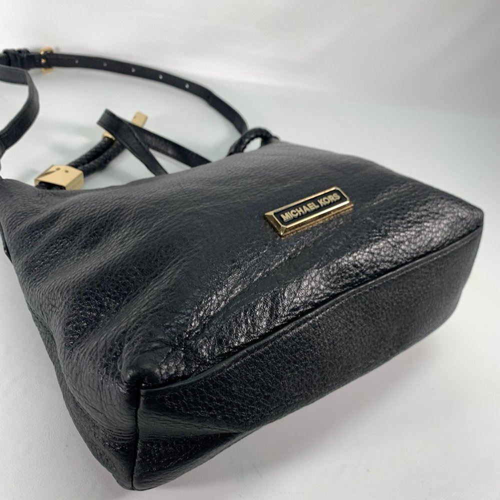 Michael Kors Black Pebbled Leather Small Braided Zipper Crossbody Bag - Picture 7 of 12